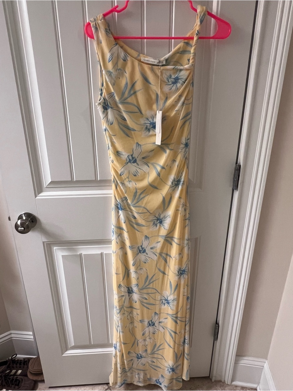 Altar'd State Yellow Maxi Dress with Blue Floral Print